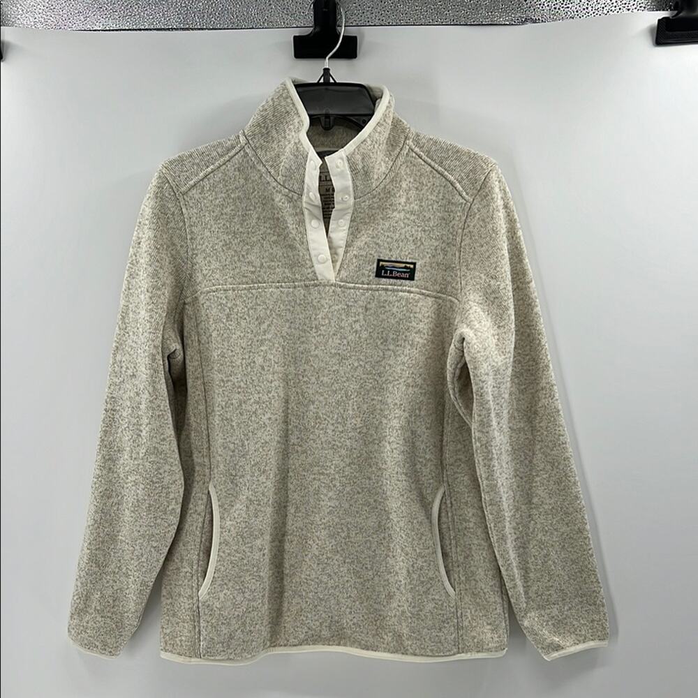 L.L. Bean Women's Sweater Fleece Pullover - Tan/White - Medium